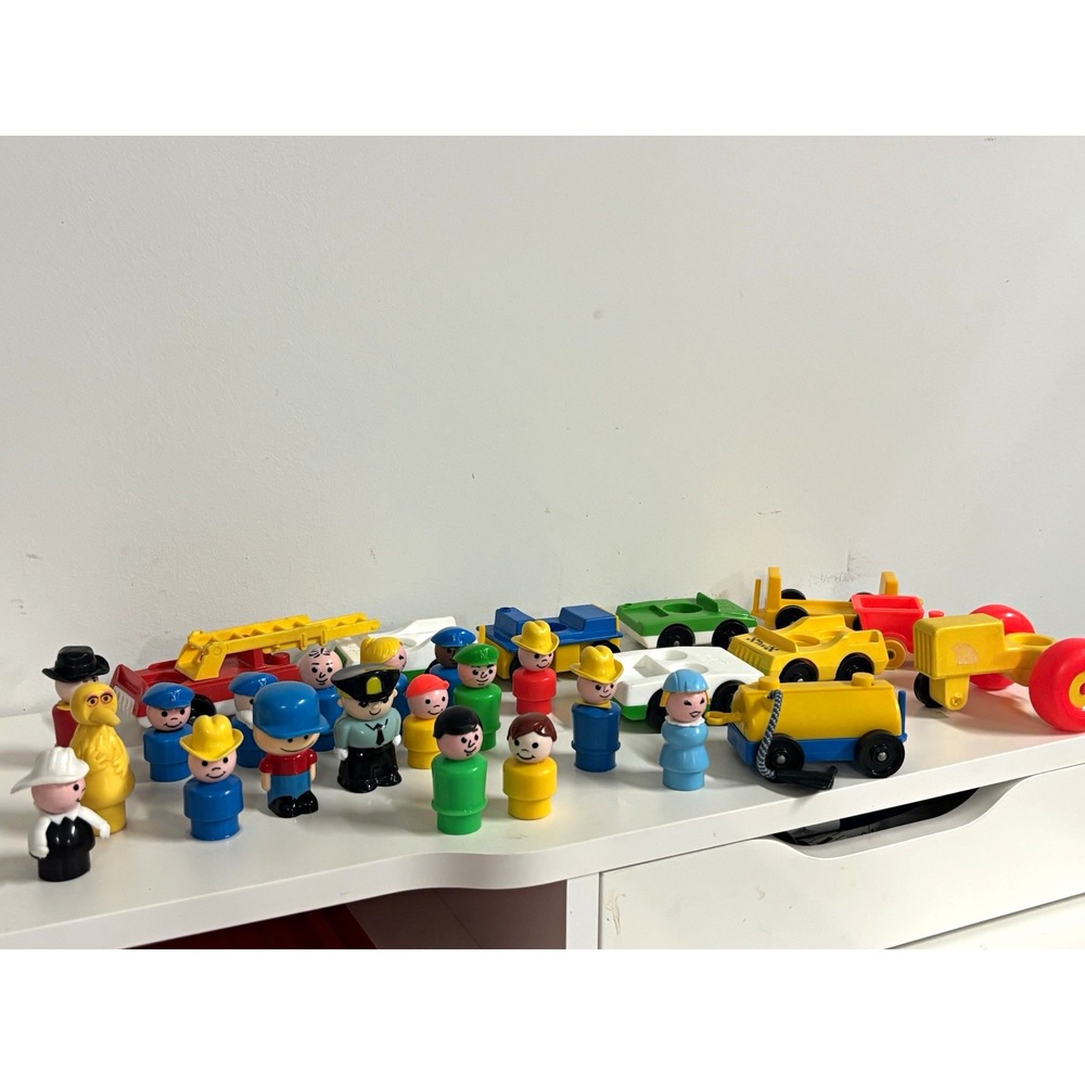 Fisher-Price Vintage Little People 18 Figures & 10 Vehicle Lot